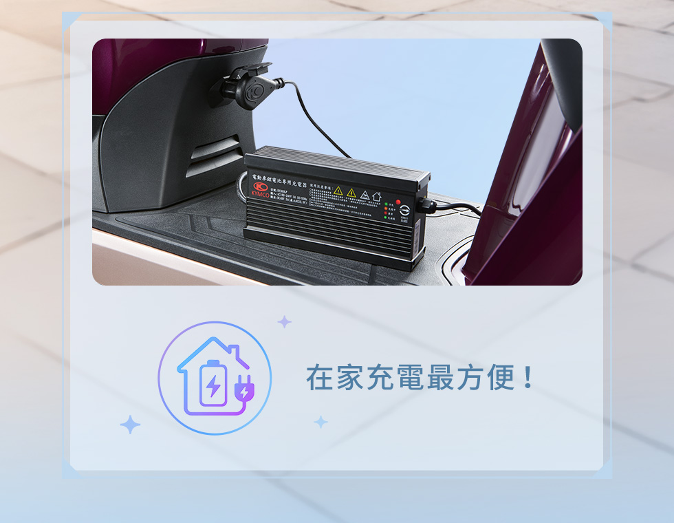 在家充電最方便，Mint 微型電動二輪車連接充電器於居家環境充電。